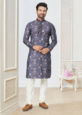 Contrasting indian aspiring Printed khakhi on jacquard silk Mens kurta for wedding and other occasion comes with pajama